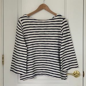 Textured White & Navy Blue Sweater
